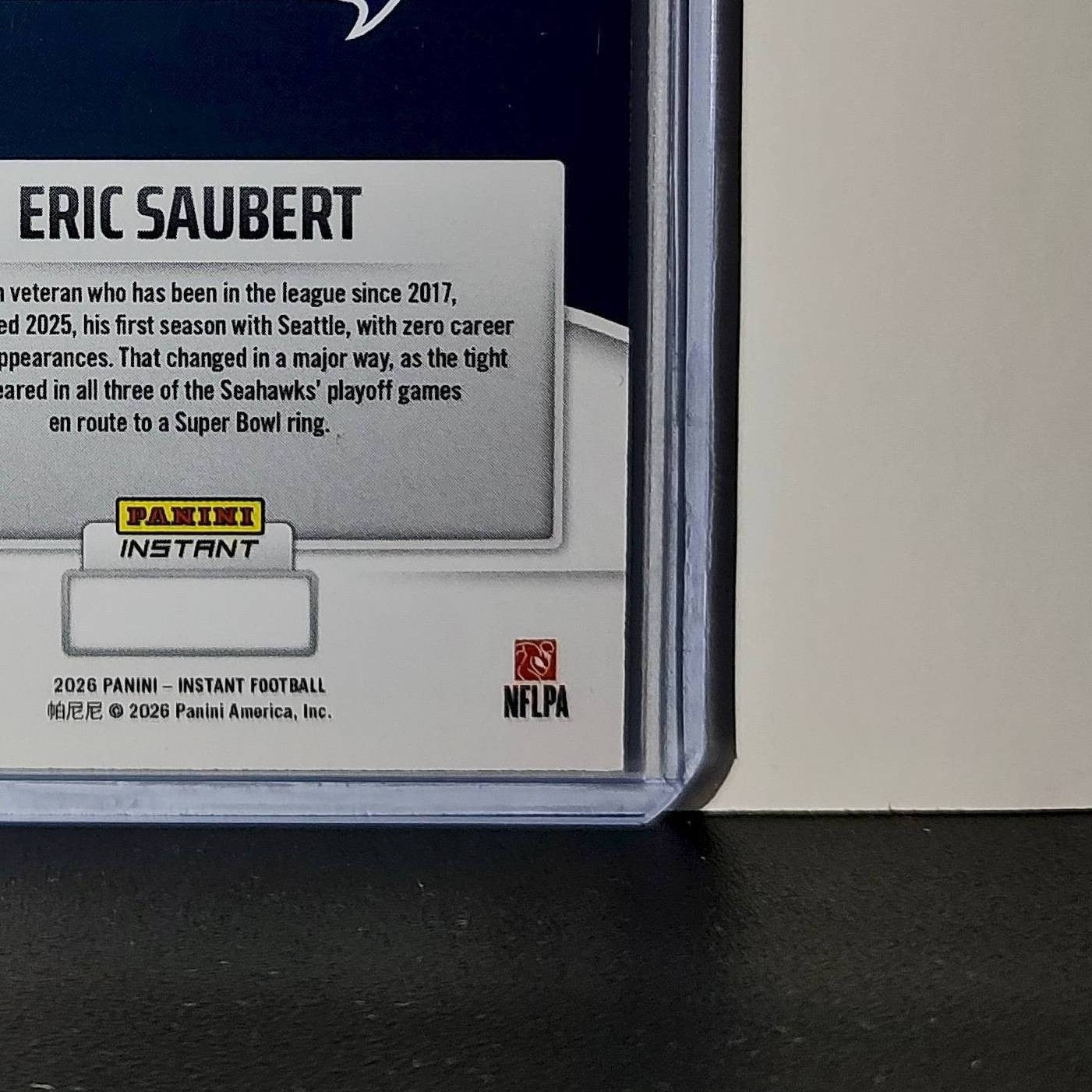 Eric Saubert 2026 Panini NFL Super Bowl LIX Champions #10 Card Seattle Seahawks
