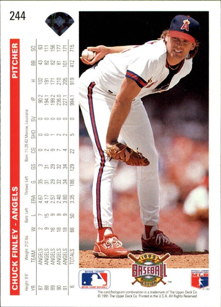 Chuck Finley 1992 Upper Deck MLB #244 Baseball Card California Angels