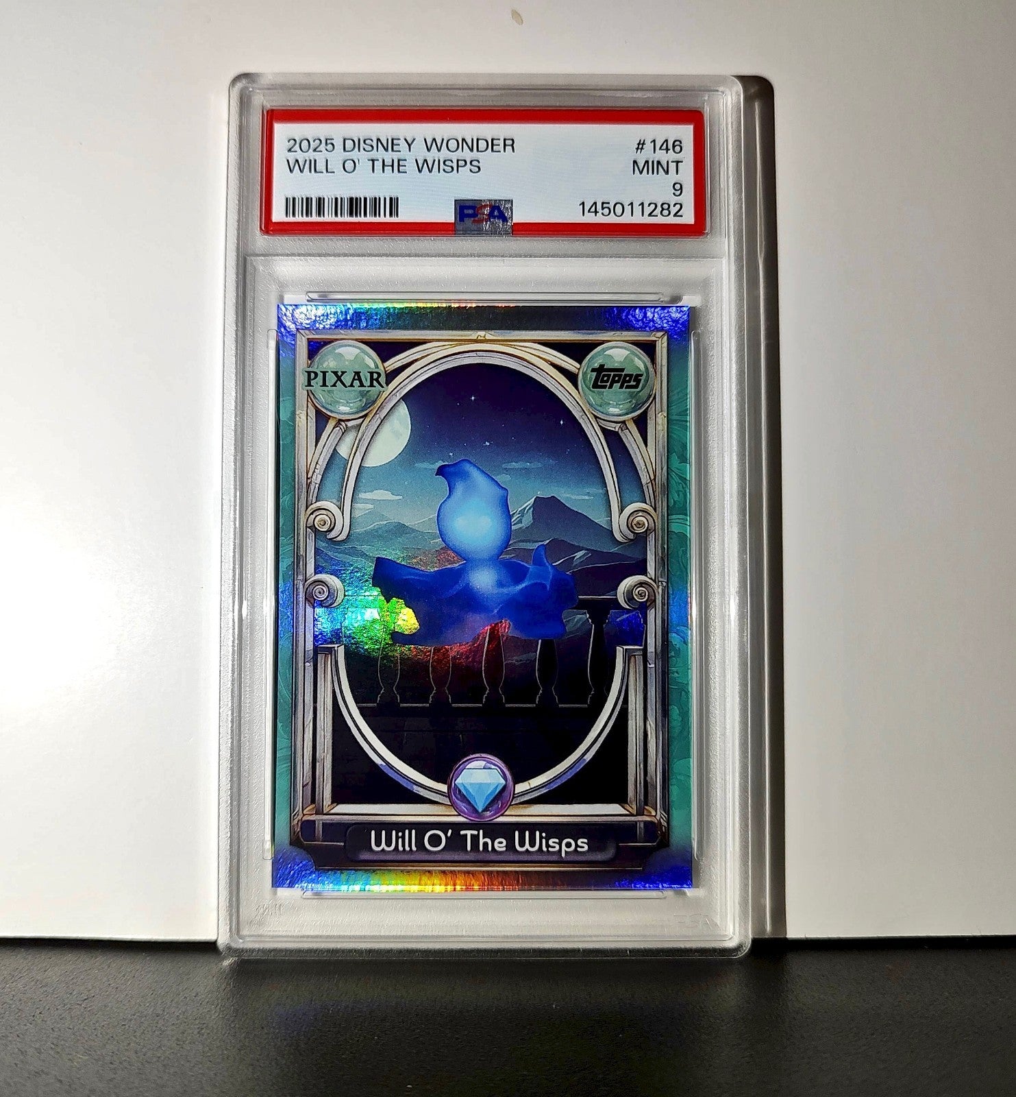 Will O' The Wisps 2025 Topps Disney Wonder #146 Diamond Card Brave PSA 9
