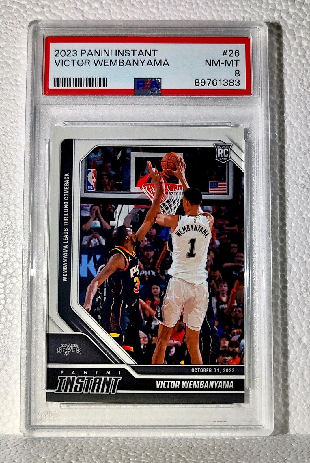 Victor Wembanyama 2023-24 Panini #26 NBA Rookie Card Spurs 1 of 10018 PSA 8 NM-M