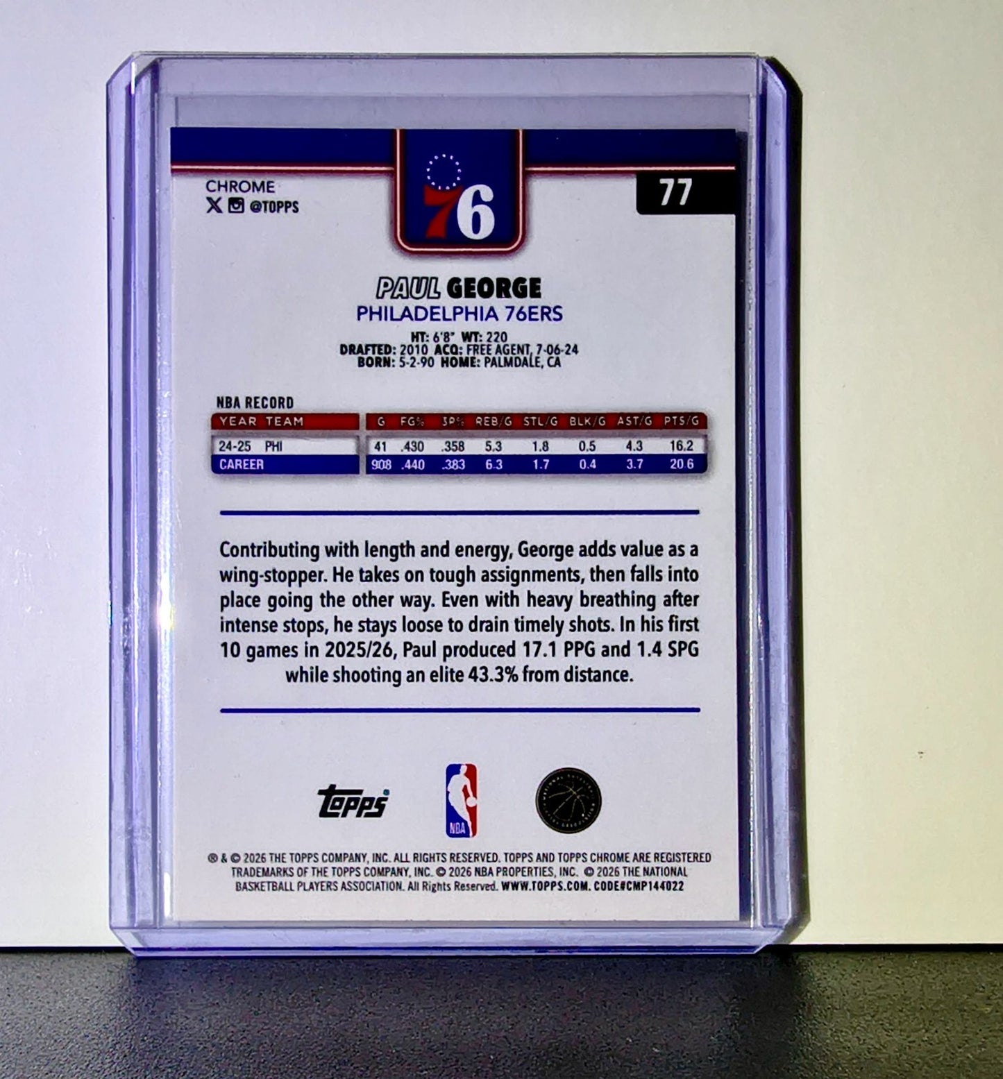 Paul George 2025-26 NBA Topps Chrome Update X-Fractor #77 Card 76ers