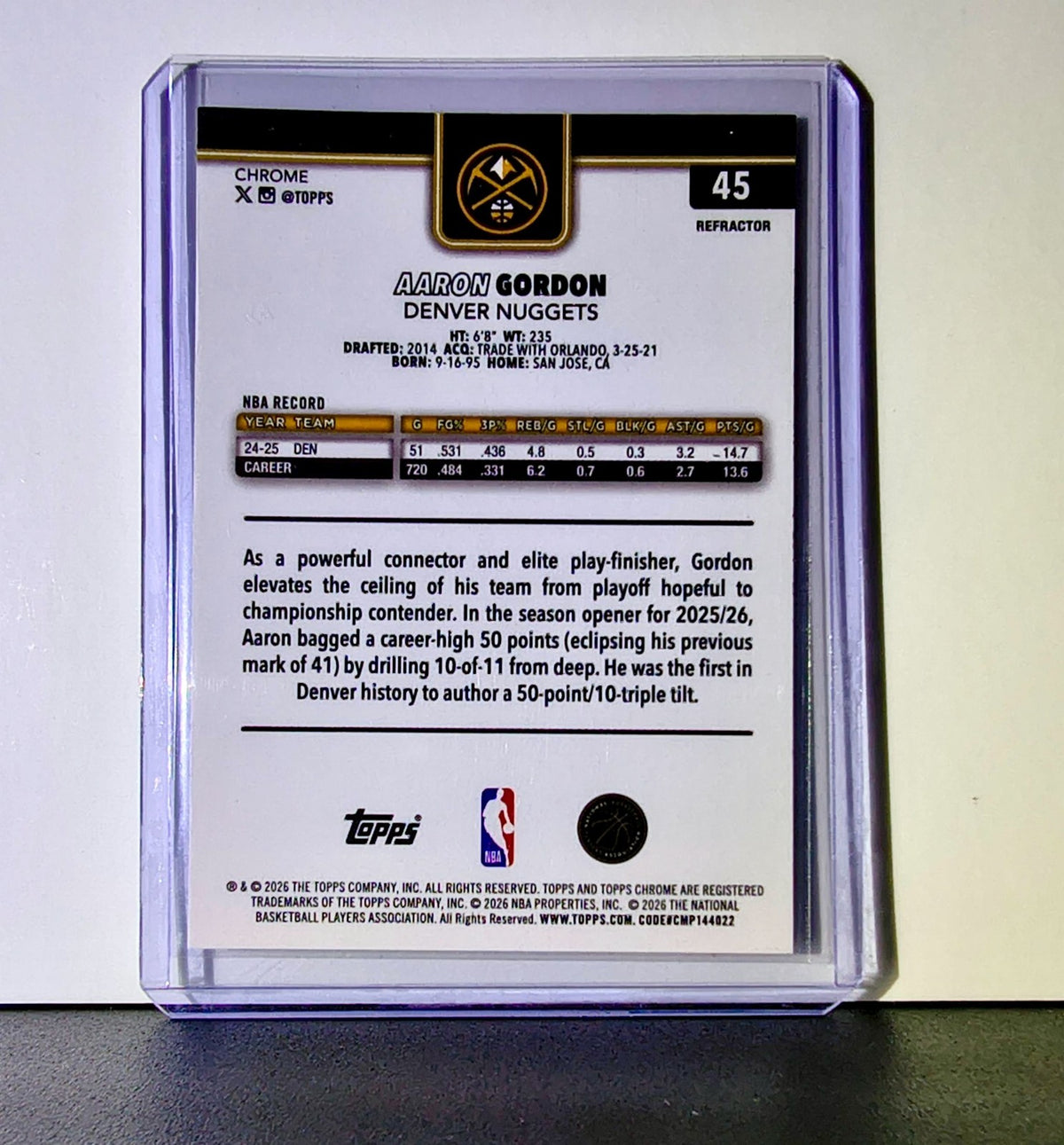 Aaron Gordon 2025-26 NBA Topps Chrome Update Refractor #45 Card Denver Nuggets