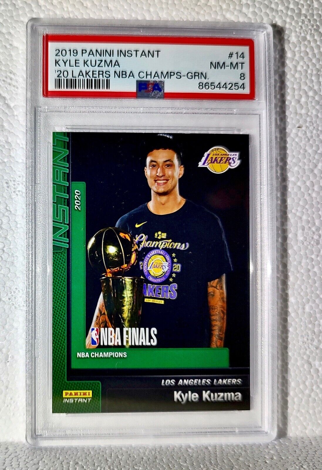 Kyle Kuzma 2020 Panini LA Lakers NBA Champions #14 Green Card 10/10 PSA 8 NM-MT