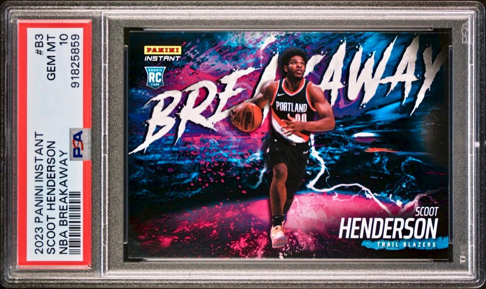 Scoot Henderson 2023-24 Panini NBA Breakaway #3 Rookie Card 1 of 4085 PSA 9 Mint