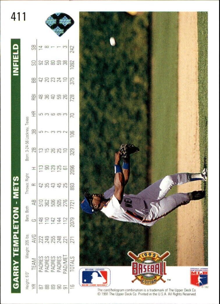 Garry Templeton 1992 Upper Deck MLB #411 Baseball Card New York Mets