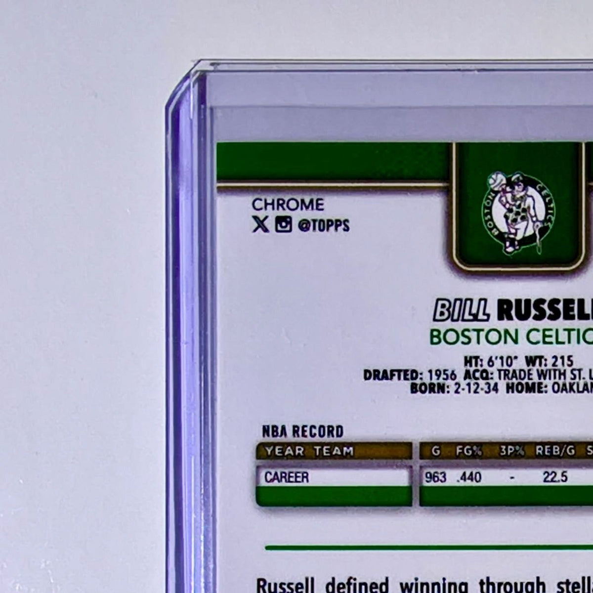 Bill Russell 2025-26 NBA Topps Chrome Update #141 Basketball Card Boston Celtics