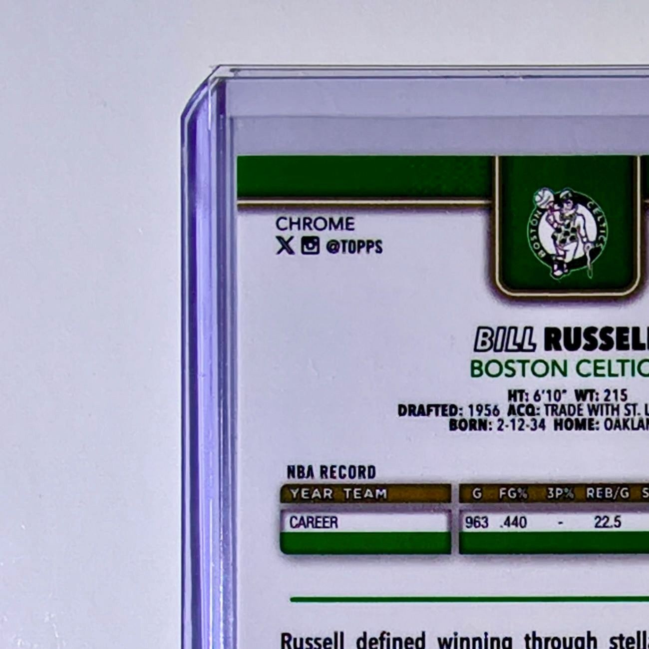 Bill Russell 2025-26 NBA Topps Chrome Update #141 Basketball Card Boston Celtics