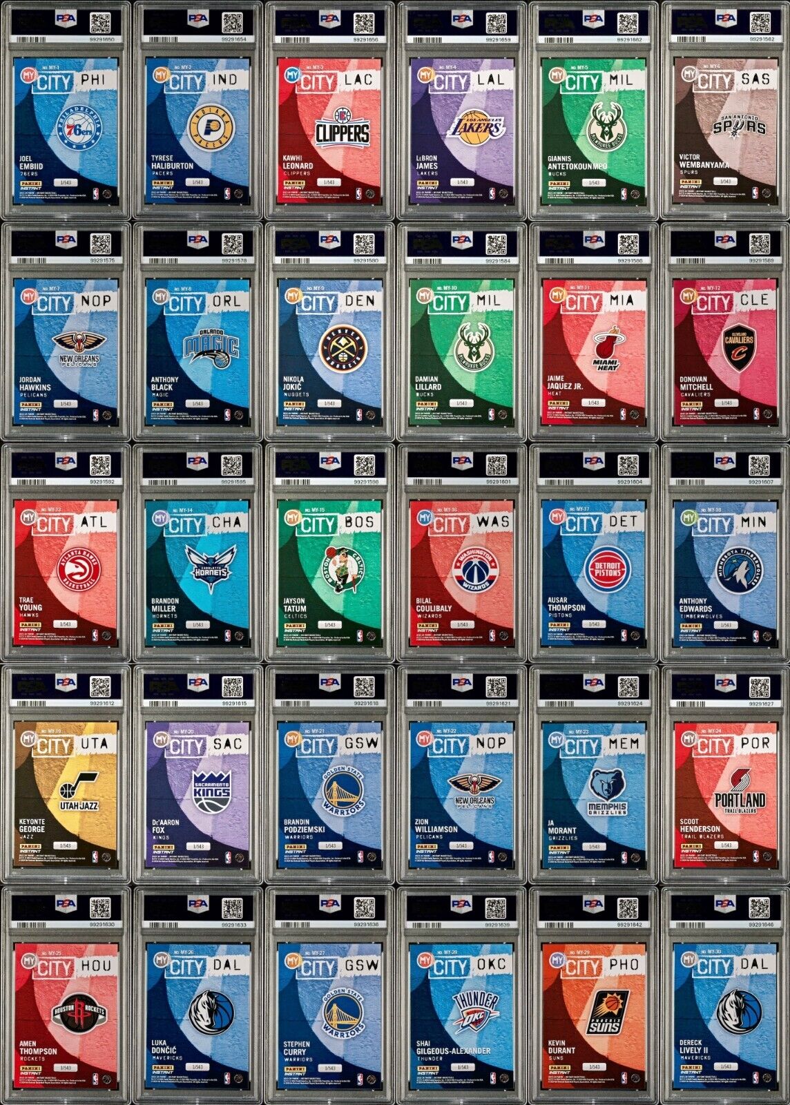 2023 Panini Instant MyCity NBA Complete 30 Card Basketball Set PSA 10 Gem Mint