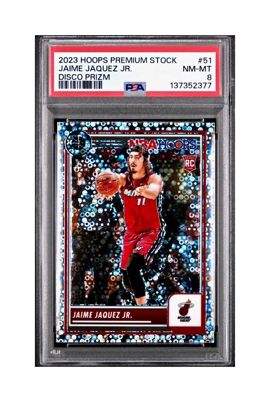 Jaime Jaquez Jr. 2023 Panini Hoops Premium #51 Disco Prizm PSA 8 NM-MT