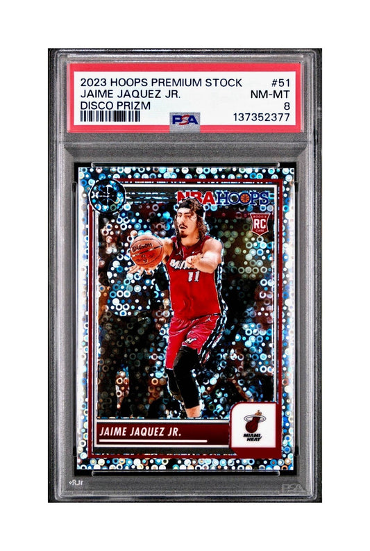 Jaime Jaquez Jr. 2023 Panini Hoops Premium #51 Disco Prizm PSA 8 NM-MT