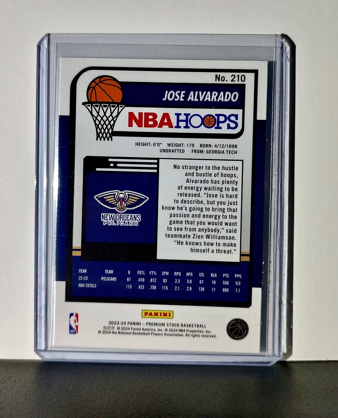 Jose Alvarado 2023-24 Panini Premium Stock NBA Hoops #210 Card Pelicans
