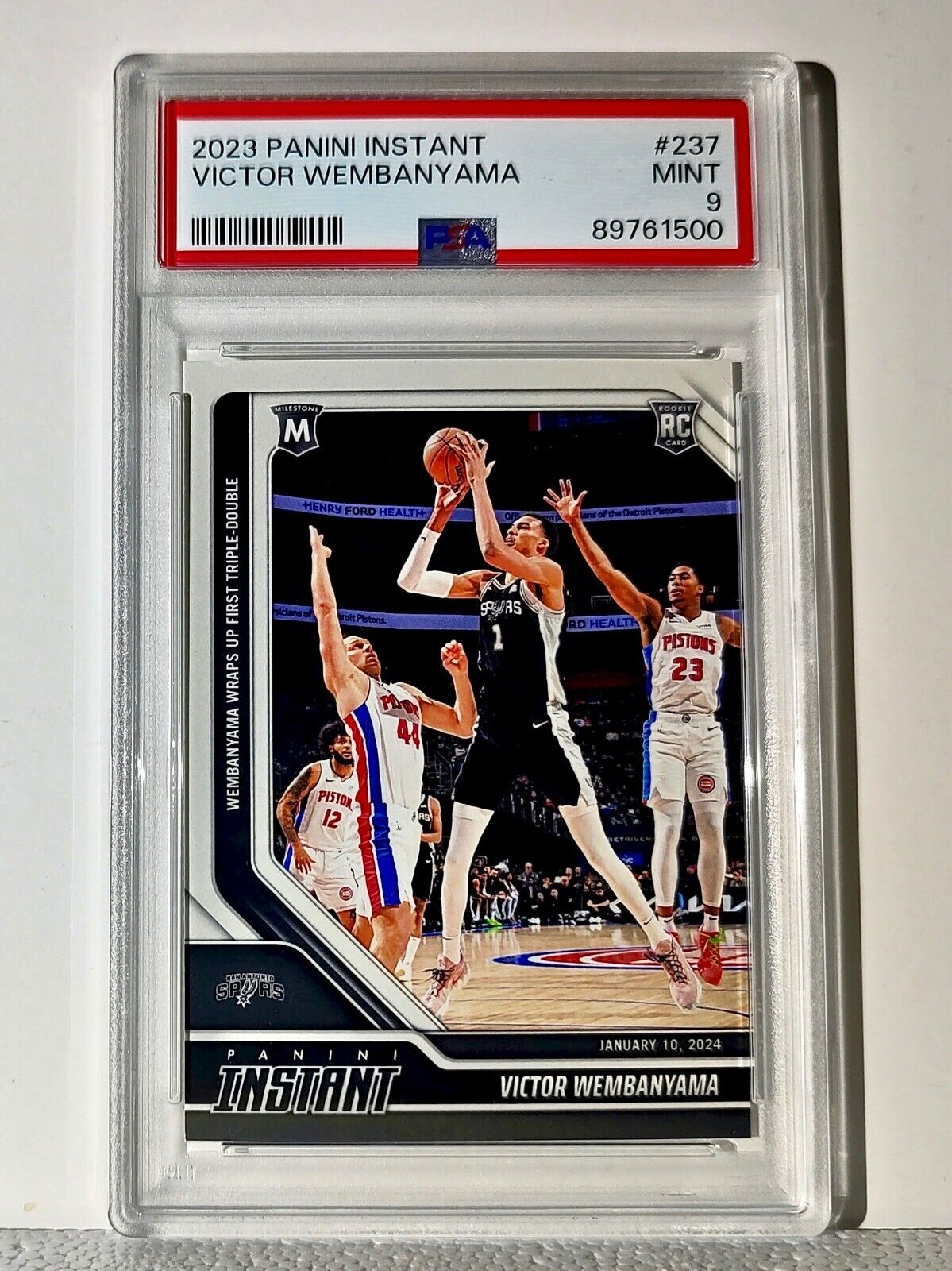 Victor Wembanyama 2023-24 Panini #237 NBA Milestone Rookie Card 1 of 2798 PSA 9