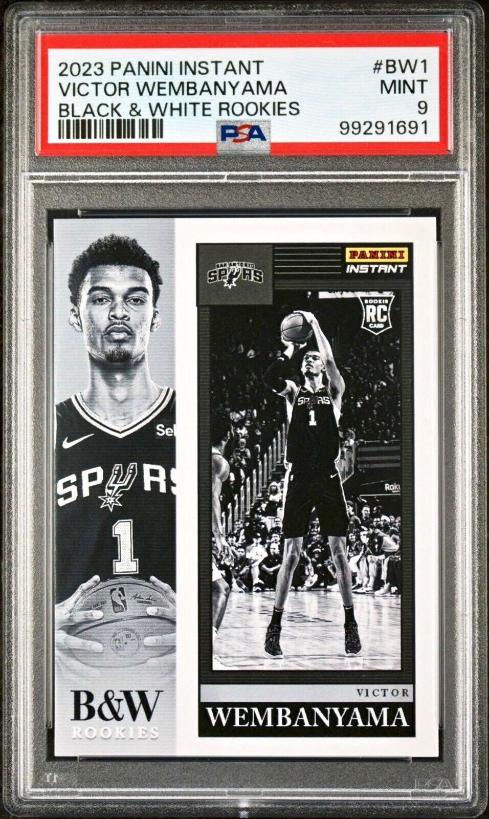 Victor Wembanyama 2023 Panini Black & White Rookies NBA #BW-1 Card PSA 9 Mint