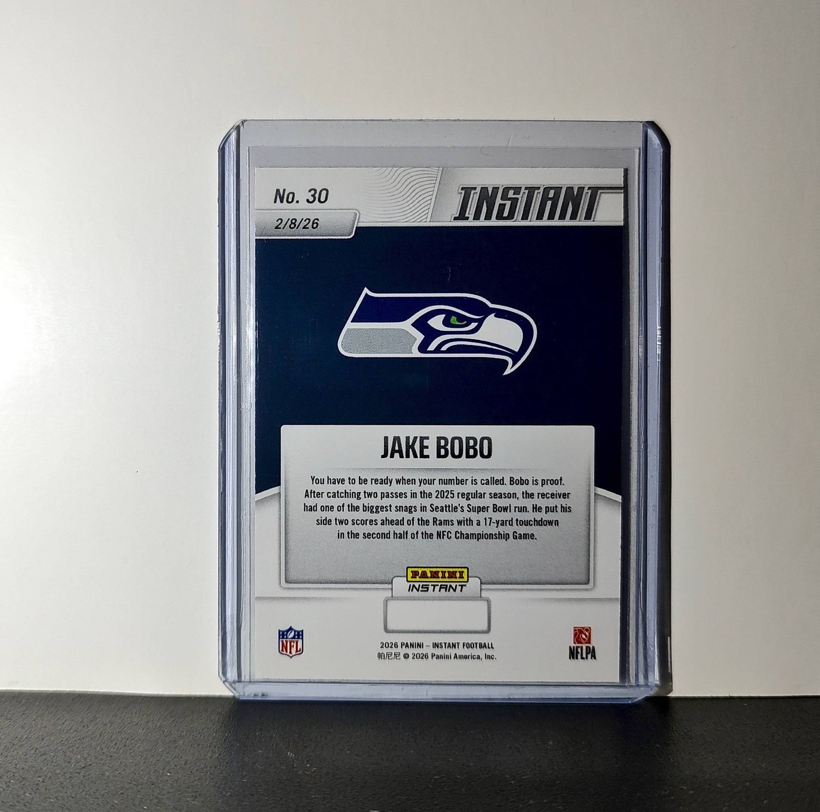 Jake Bobo 2026 Panini NFL Super Bowl LIX Champions #30 Card Seattle Seahawks