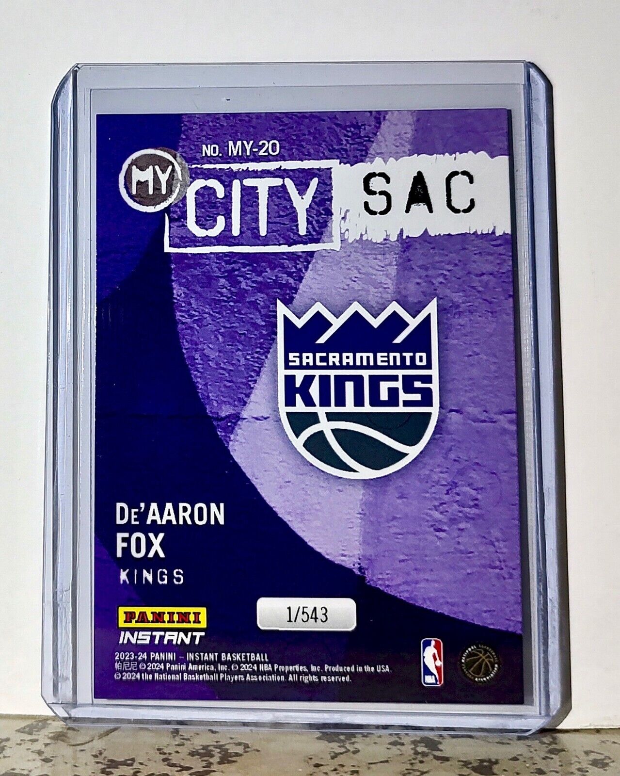 De'Aaron Fox 2023-24 Panini NBA #20 MyCity Basketball Card Kings 1/543