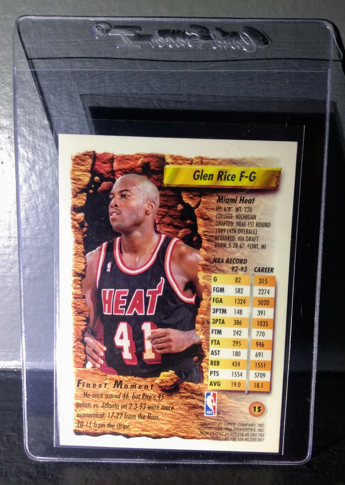 1993-94 Topps Finest Glen Rice #15 Basketball Card