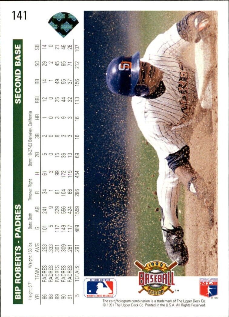 Bip Roberts 1992 Upper Deck MLB #141 Baseball Card San Diego Padres