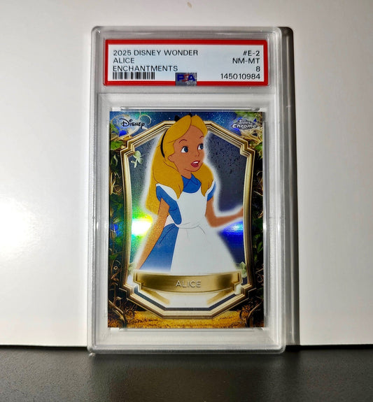 Alice 2025 Topps Enchantments Disney Wonder #E-2 Card Alice in Wonderland PSA 8