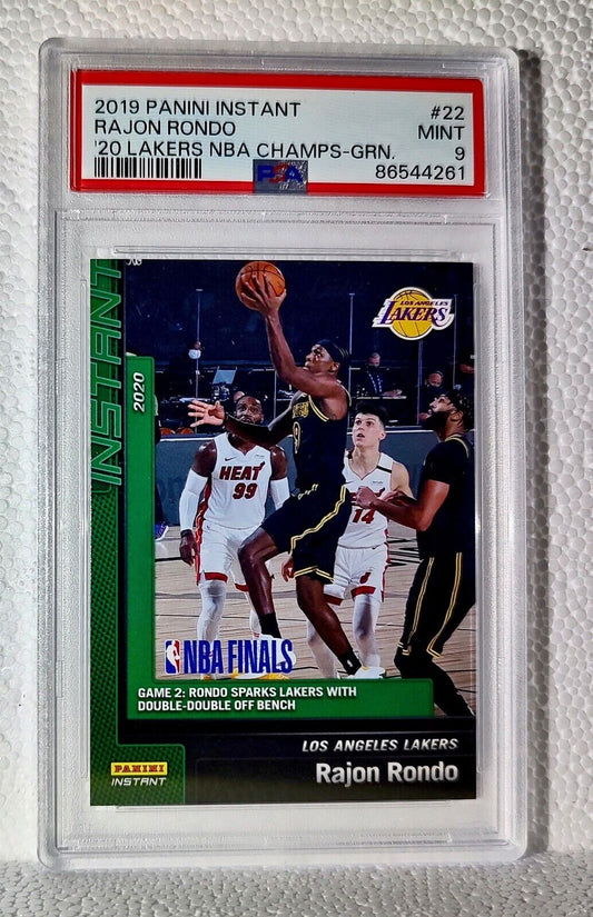 Rajon Rondo 2020 Panini LA Lakers NBA Champions #22 Green Card 10/10 PSA 9 Mint