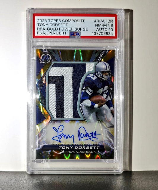 Tony Dorseett 2023 Topps #RPA-TDR Resurgence Patch Gold 41/50 PSA 8 Auto 10
