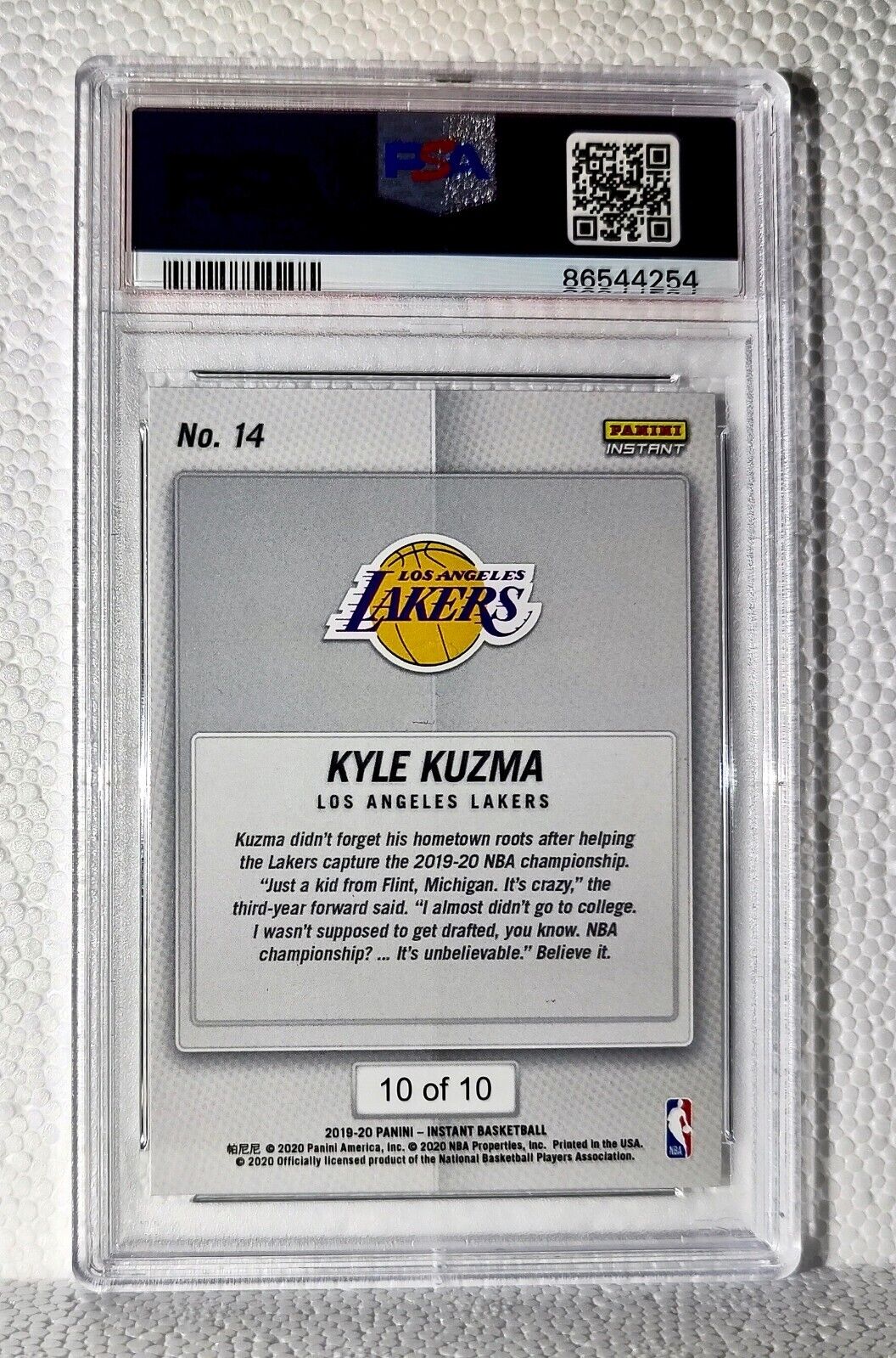 Kyle Kuzma 2020 Panini LA Lakers NBA Champions #14 Green Card 10/10 PSA 8 NM-MT