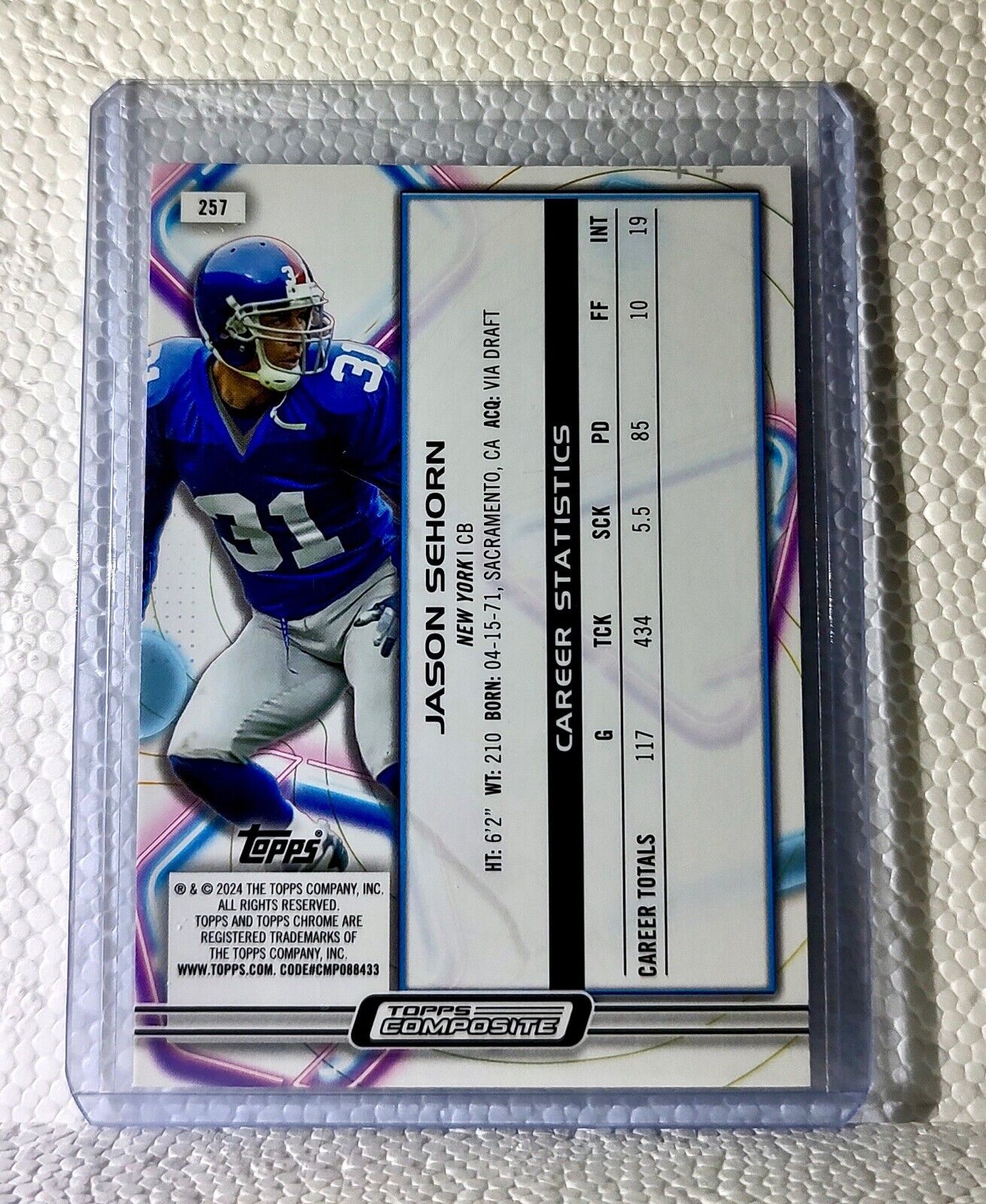 Jason Sehorn 2023 Topps Chrome Cosmic NFL #257 Football Card New York Giants