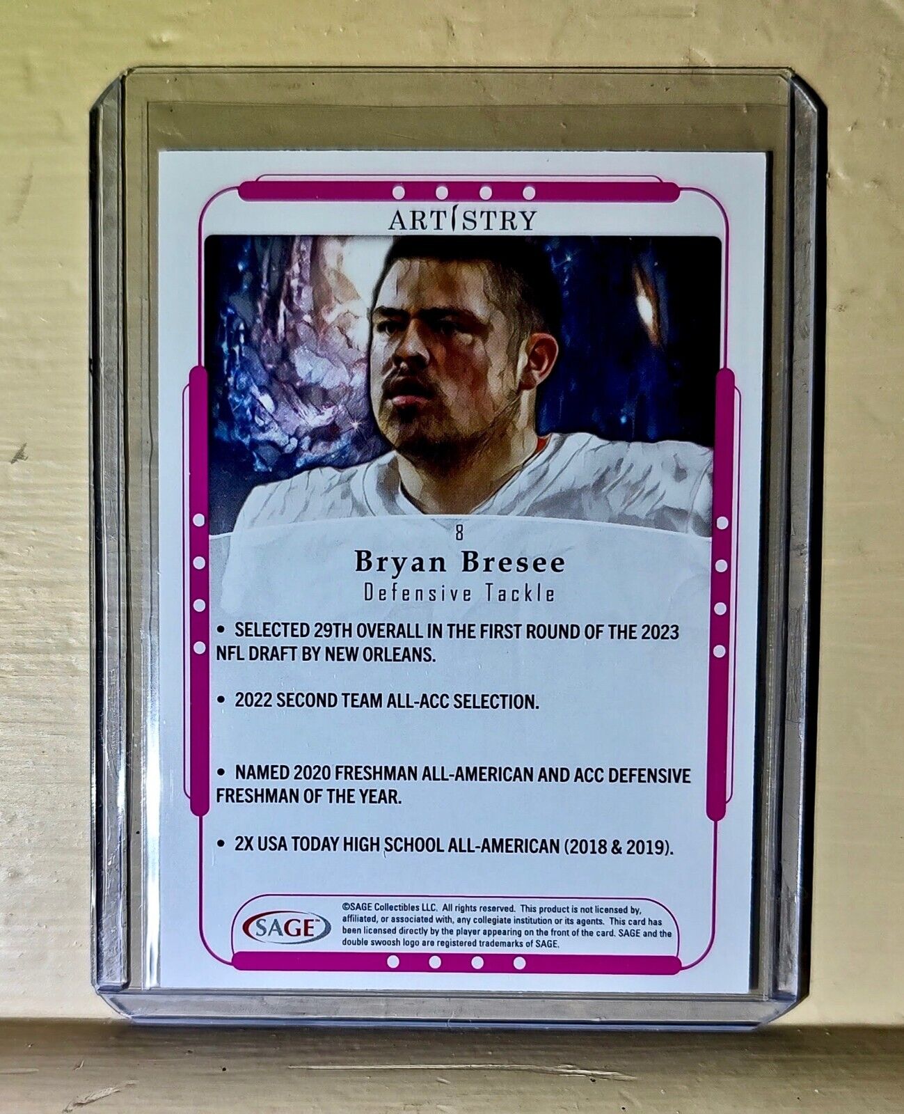 Bryan Bresee 2023 SAGE NFL Artistry Football #8 Card