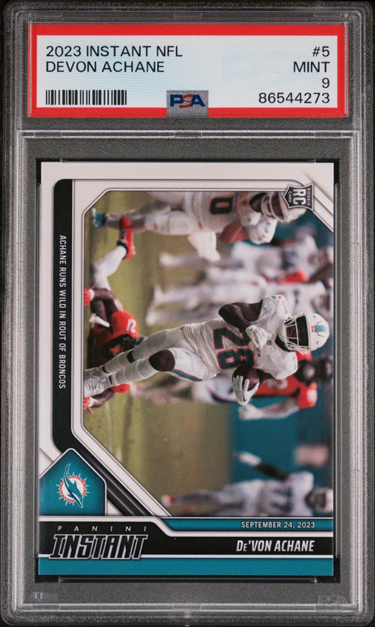 De'Von Achane 2023 Panini NFL Rookie #5 Card 1 of 201 Miami Dolphins PSA 9 Mint