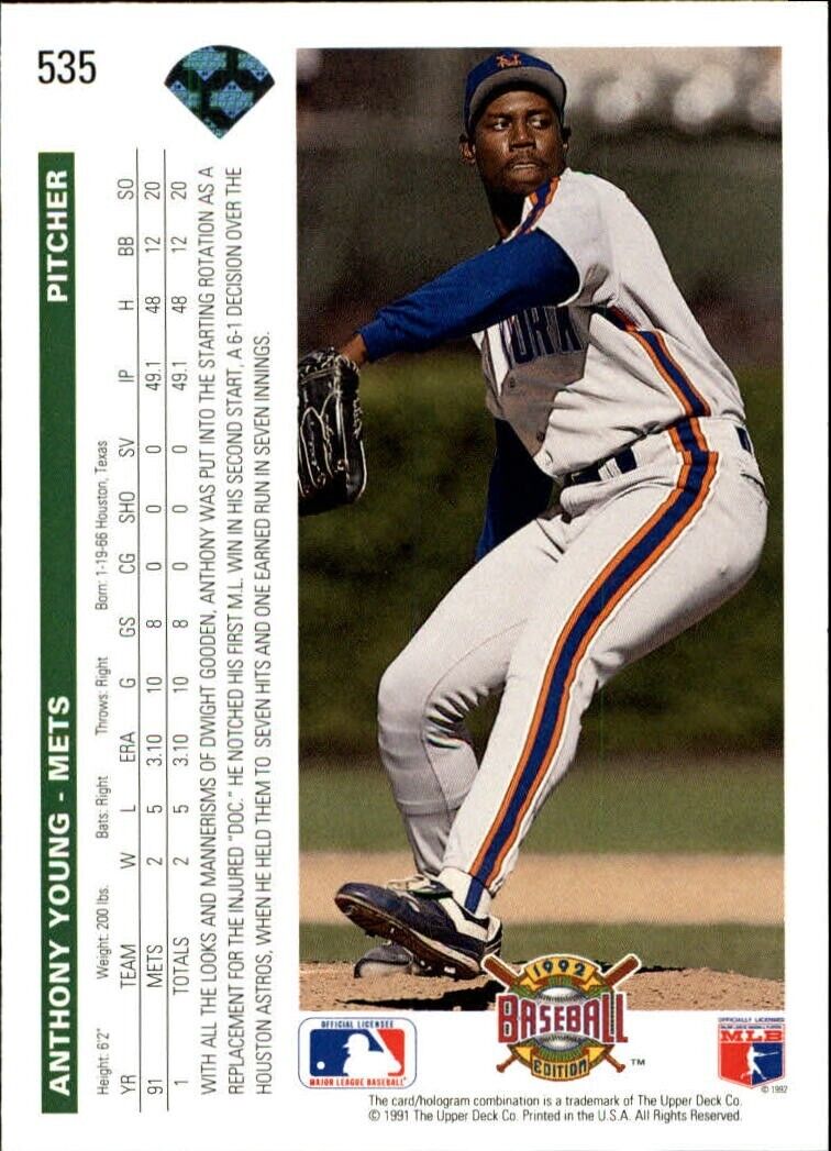 Anthony Young 1992 Upper Deck MLB #535 Baseball Card New York Mets