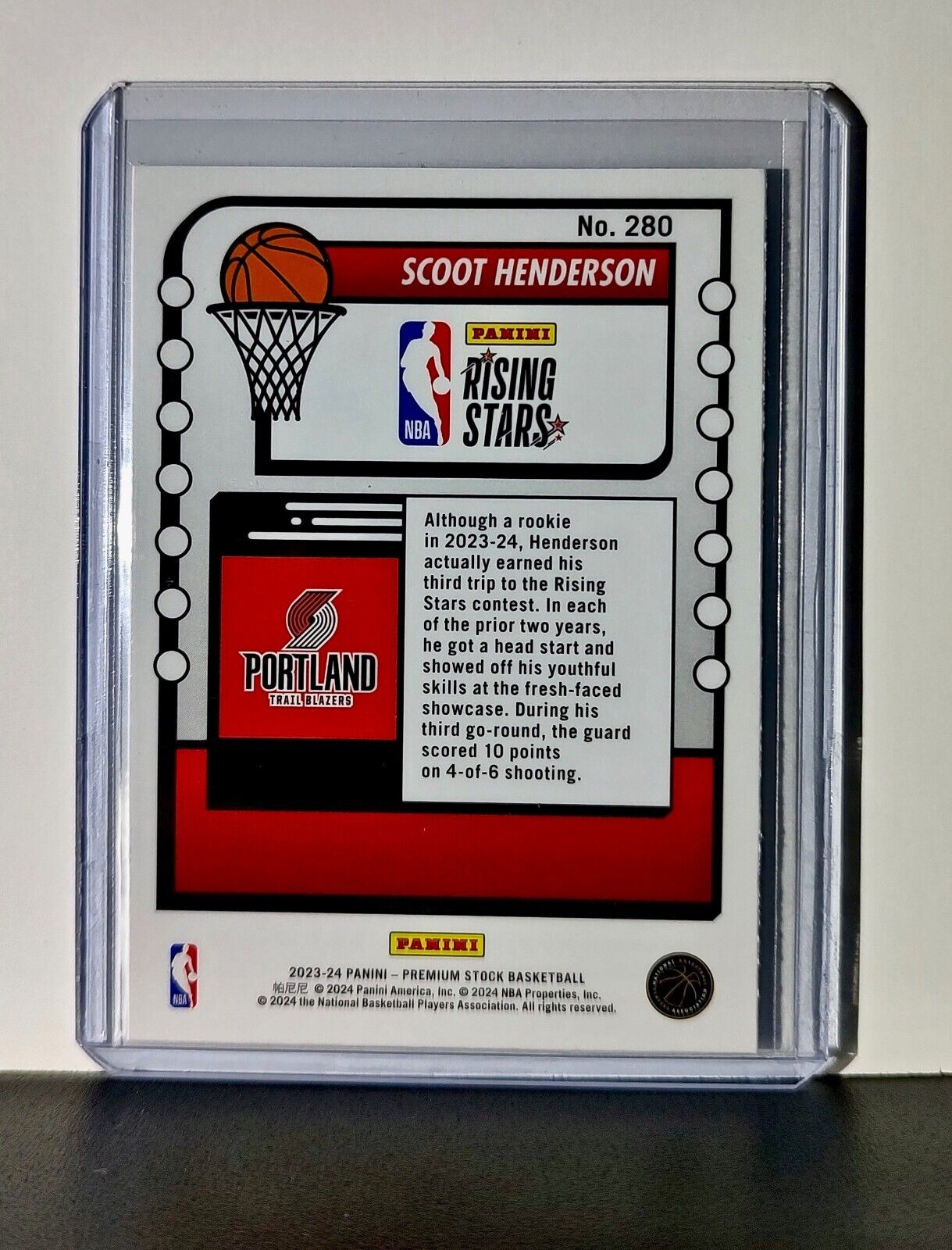 Scoot Henderson 2023-24 Panini Premium NBA Hoops Rising Stars #280 Rookie Card