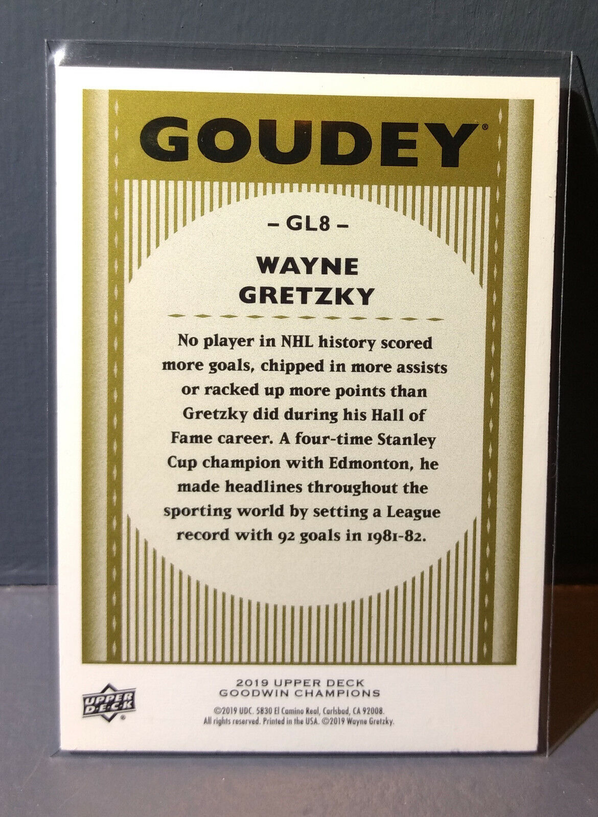 2019 Upper Deck Goodwin Champions Goudey #GL8 Wayne Gretzky Hologram Hockey Card