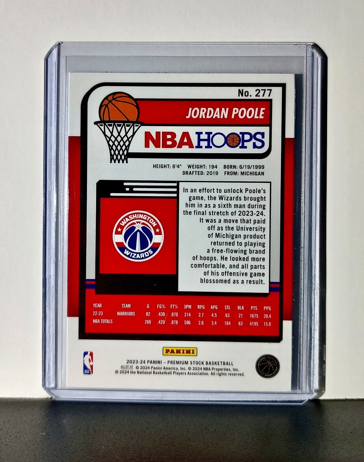Jordan Poole 2023-24 Panini Premium Stock NBA Hoops #277 Card Washington Wizards