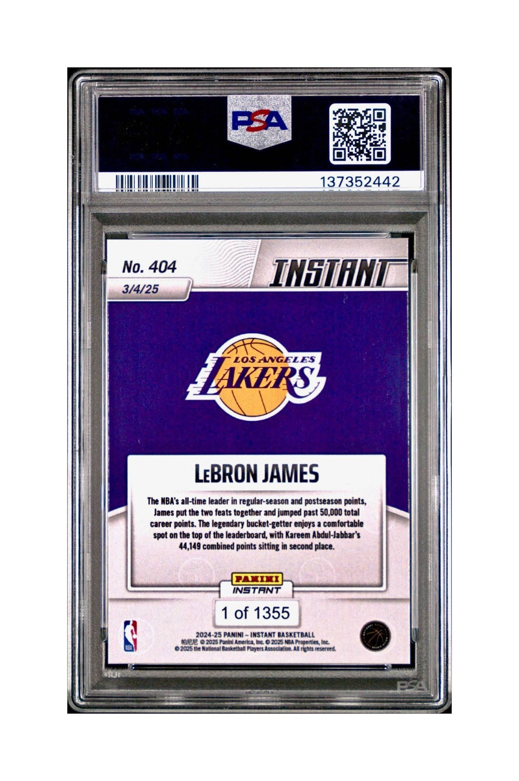 Lebron Jams 2024 Panini Instant #404 Milestone Moment PSA 10 Gem Mint
