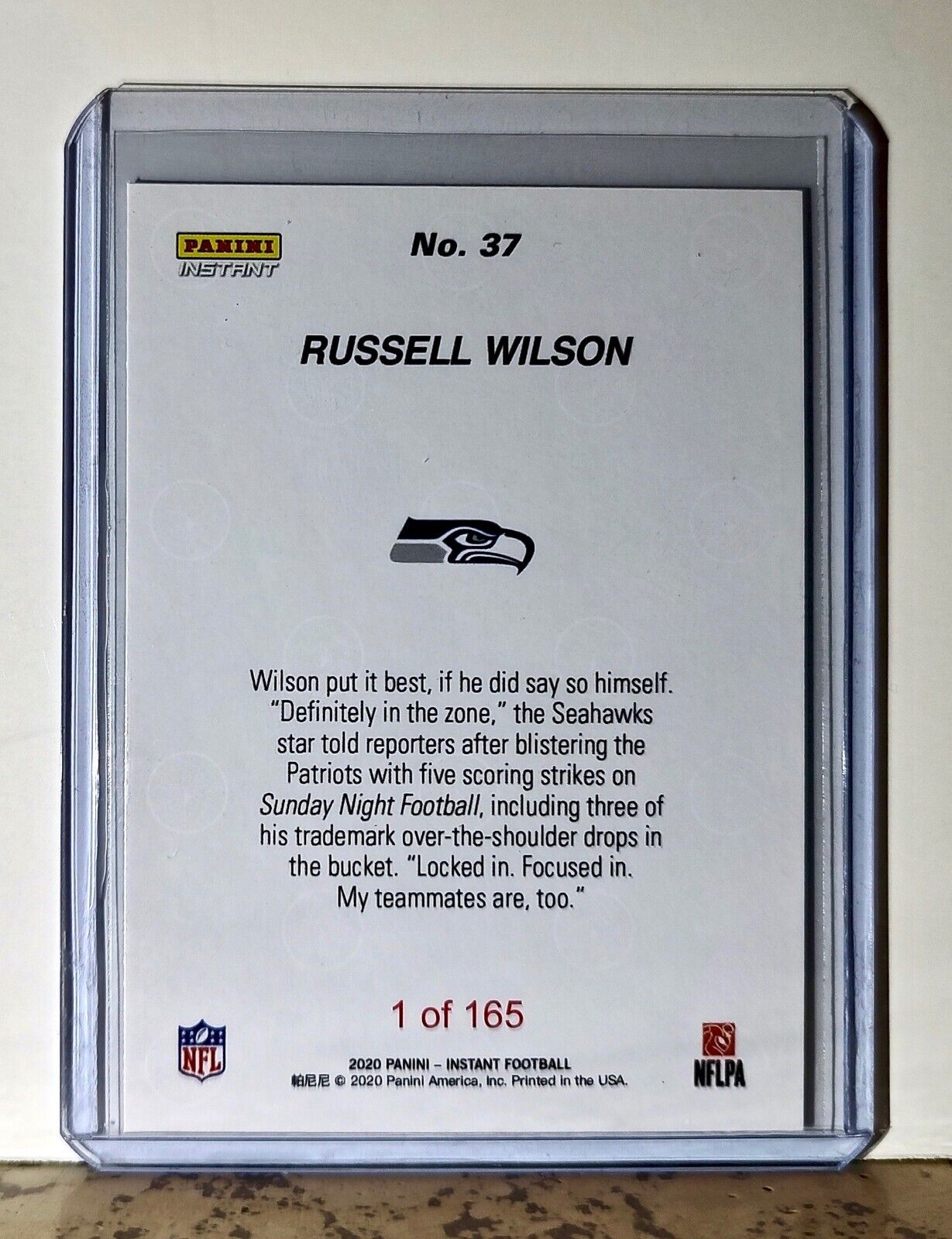 Russell Wilson 2020 Panini NFL #37 Football Card Seattle Seahawks 1 of 165