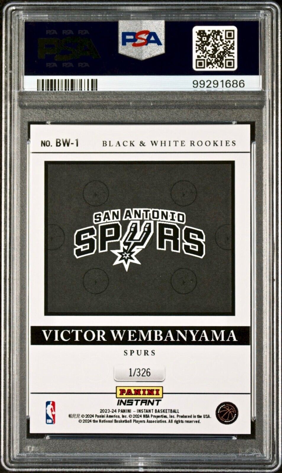 Victor Wembanyama 2023 Panini Black & White Rookies NBA #BW-1 Card PSA 9 Mint