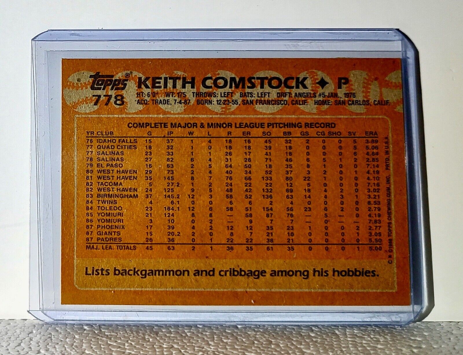 Keith Comstock 1989 Topps MLB #778 Baseball Card San Diego Padres