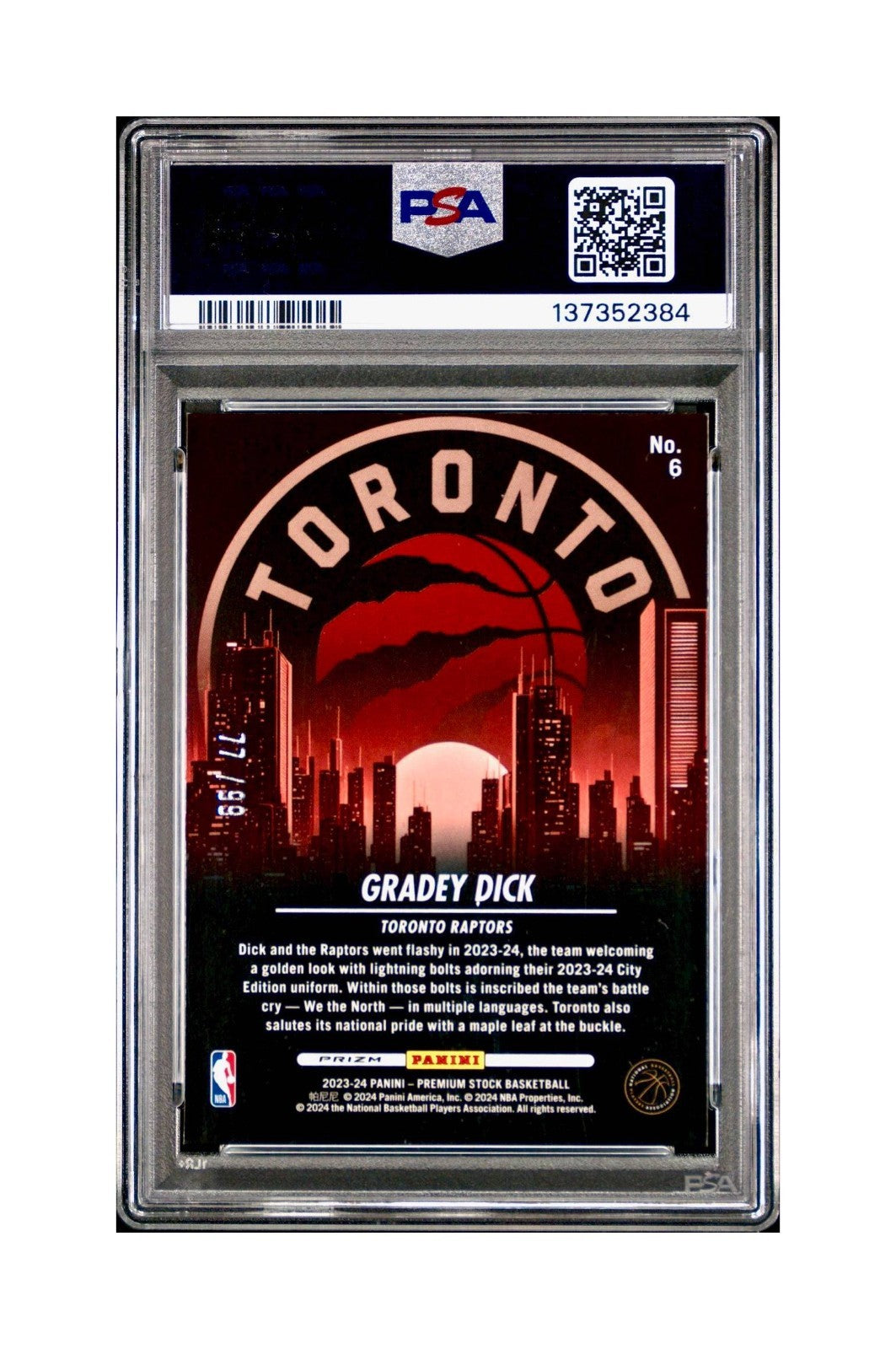 Gradey Dick 2023 Panini Hoops Premium City Edition #6 Red Disco Prizm PSA 10 Gem