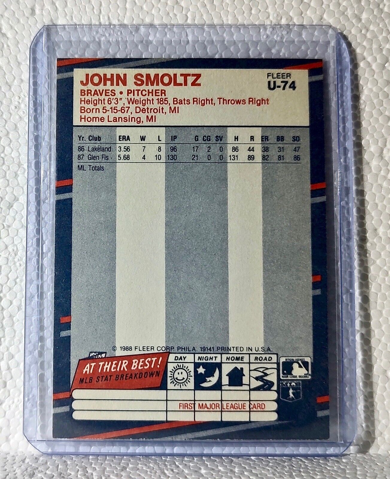 John Smoltz 1988 Fleer MLB #U-74 Baseball Card Atlanta Braves