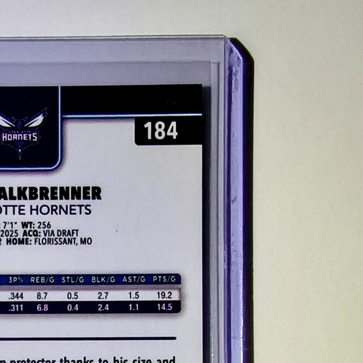 Ryan Kalkbrenner Rookie 2025-26 NBA Topps Chrome Update #184 Card Hornets