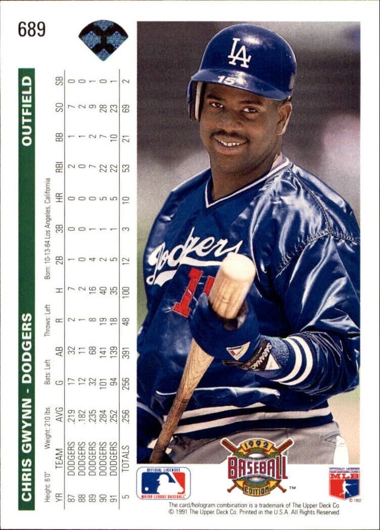 Chris Gwynn 1992 Upper Deck MLB #689 Baseball Card Los Angeles Dodgers