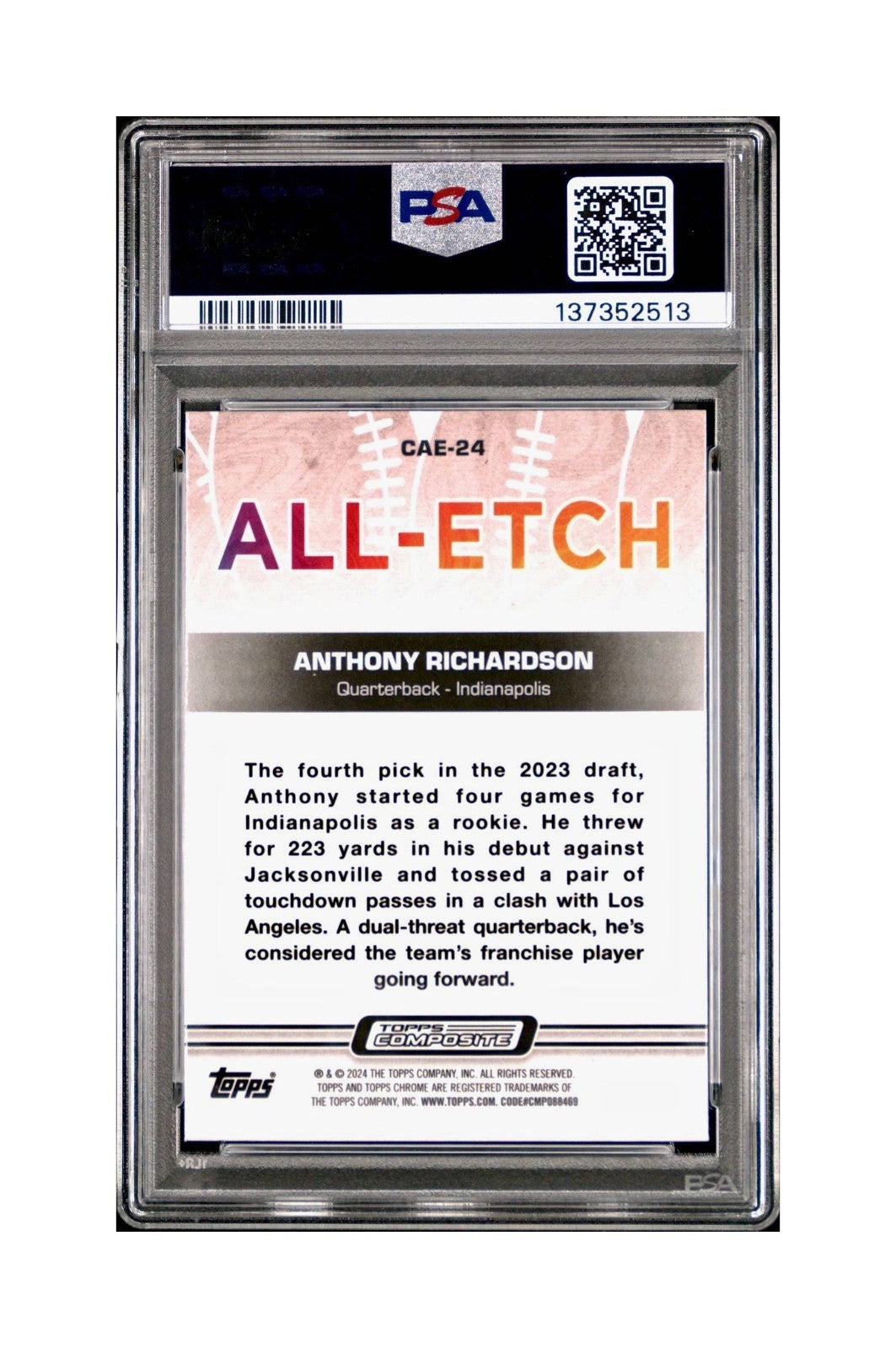 Anthony Richardson Rookie 2023 Topps Chrome ALL-ETCH #CAE-24 PSA 10 Gem Mint
