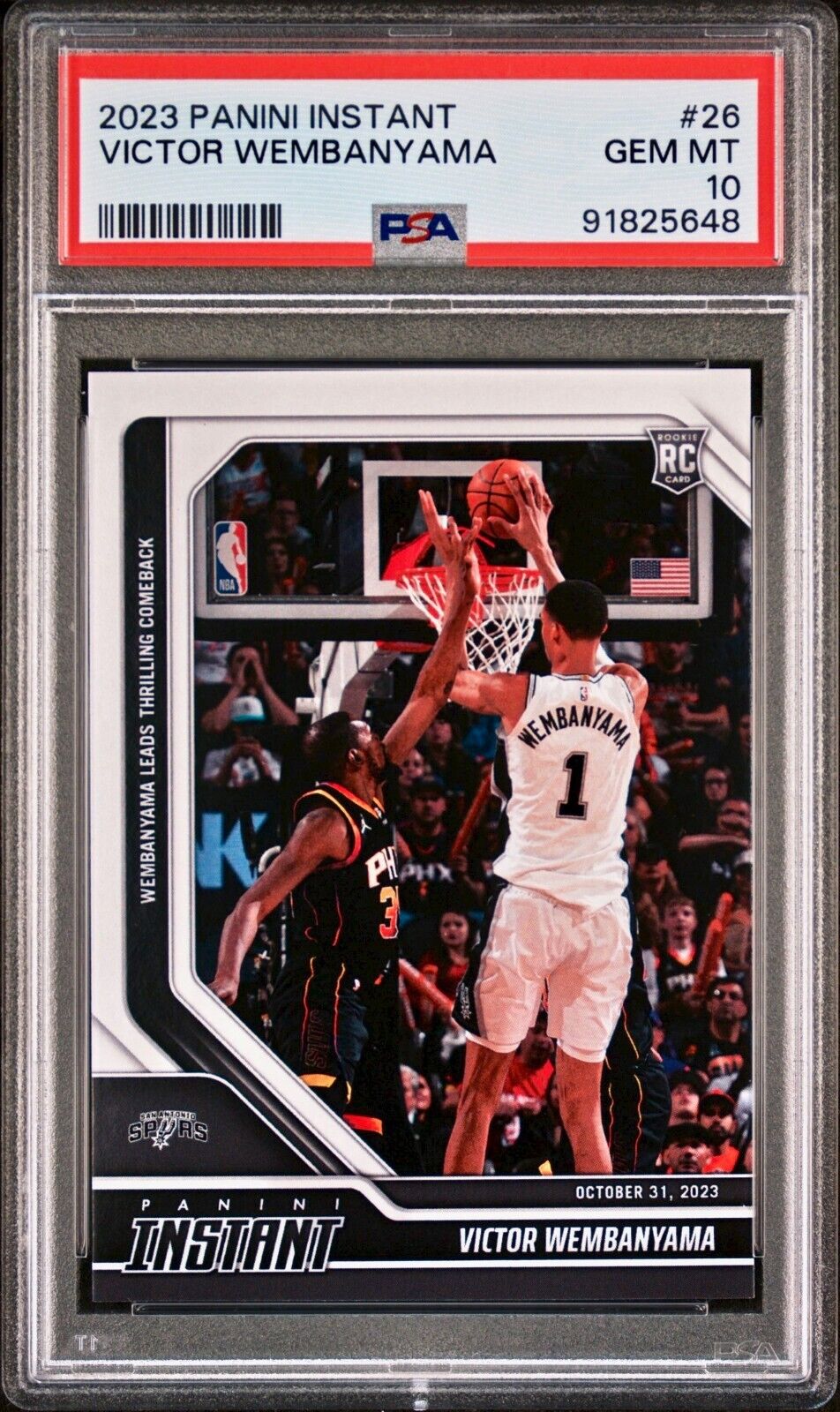 Victor Wembanyama 2023-24 Panini #26 NBA Rookie Card Spurs 1 of 10018 PSA 10 Gem