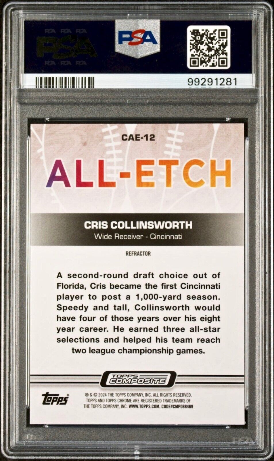 Cris Collinsworth 2023 Topps Chrome All-Etch Refractor NFL #CAE-12 Card PSA 9