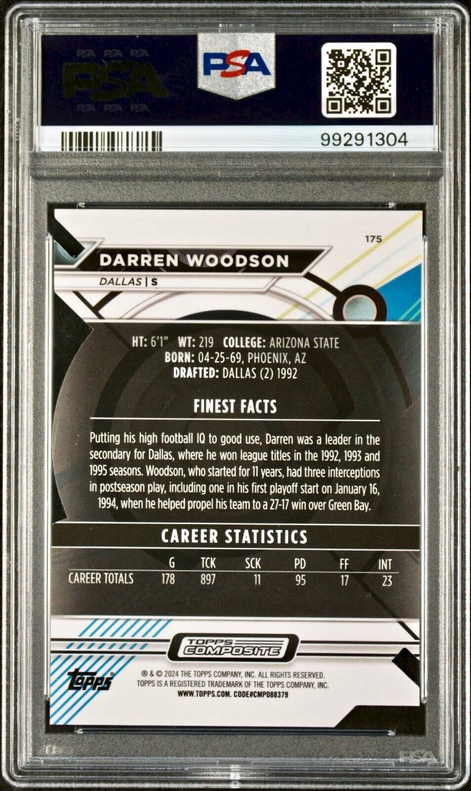 Darren Woodson 2023 Topps Finest NFL #175 Die-Cut 21/74 Football Card PSA 10 Gem