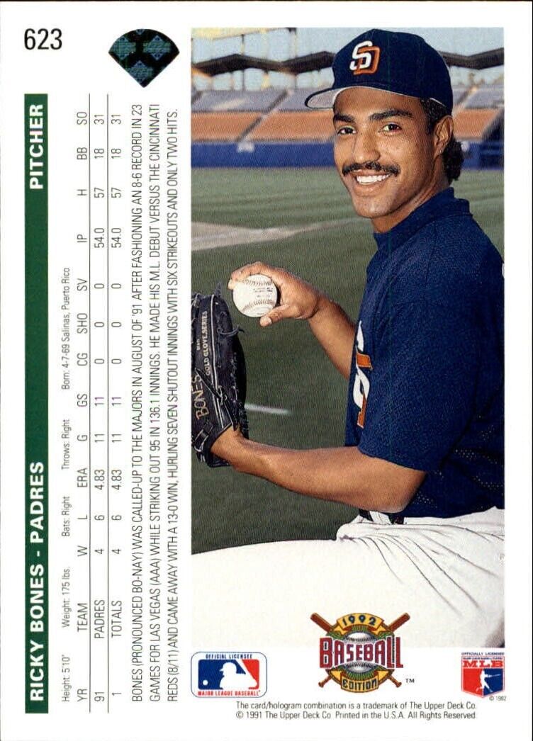 Ricky Bones 1992 Upper Deck MLB #623 Baseball Card San Diego Padres