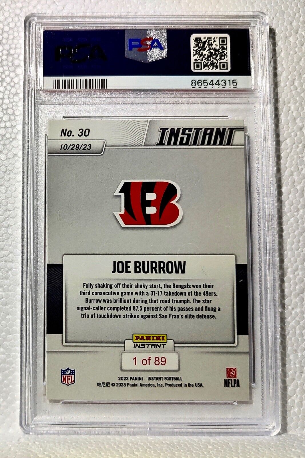 Joe Burrow 2023 Panini NFL Football #30 Card 1 of 89 Bengals PSA 8 NM-MT