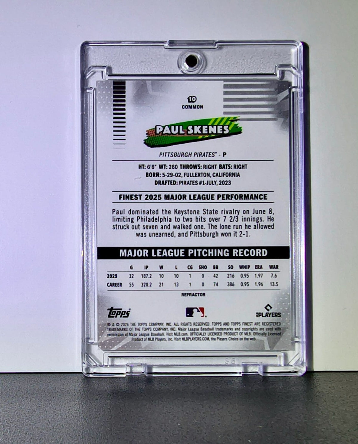 Paul Skenes 2026 MLB Topps Finest #10 Refractor Common Baseball Card Pirates