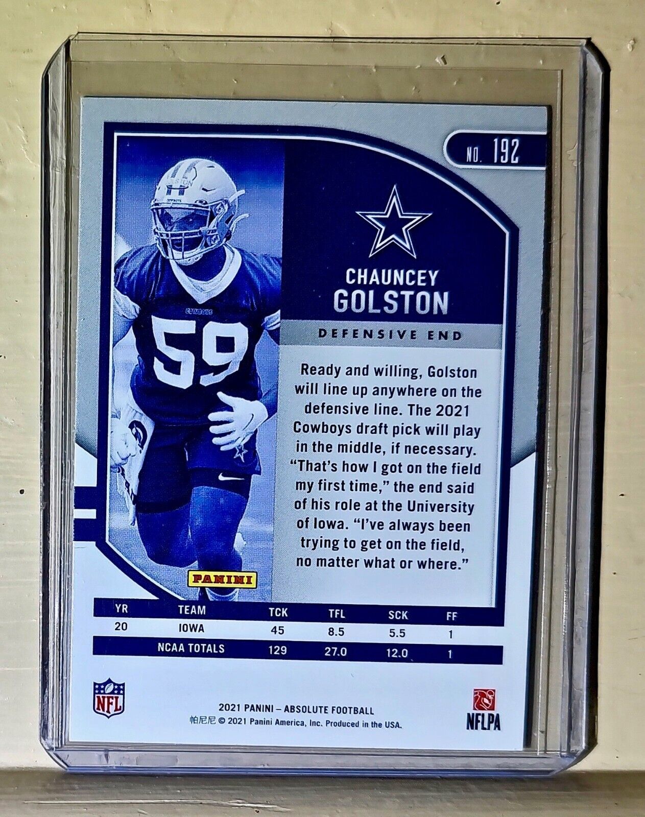 Chauncey Golston 2021 Panini NFL Absolute Football #192 Card Cowboys