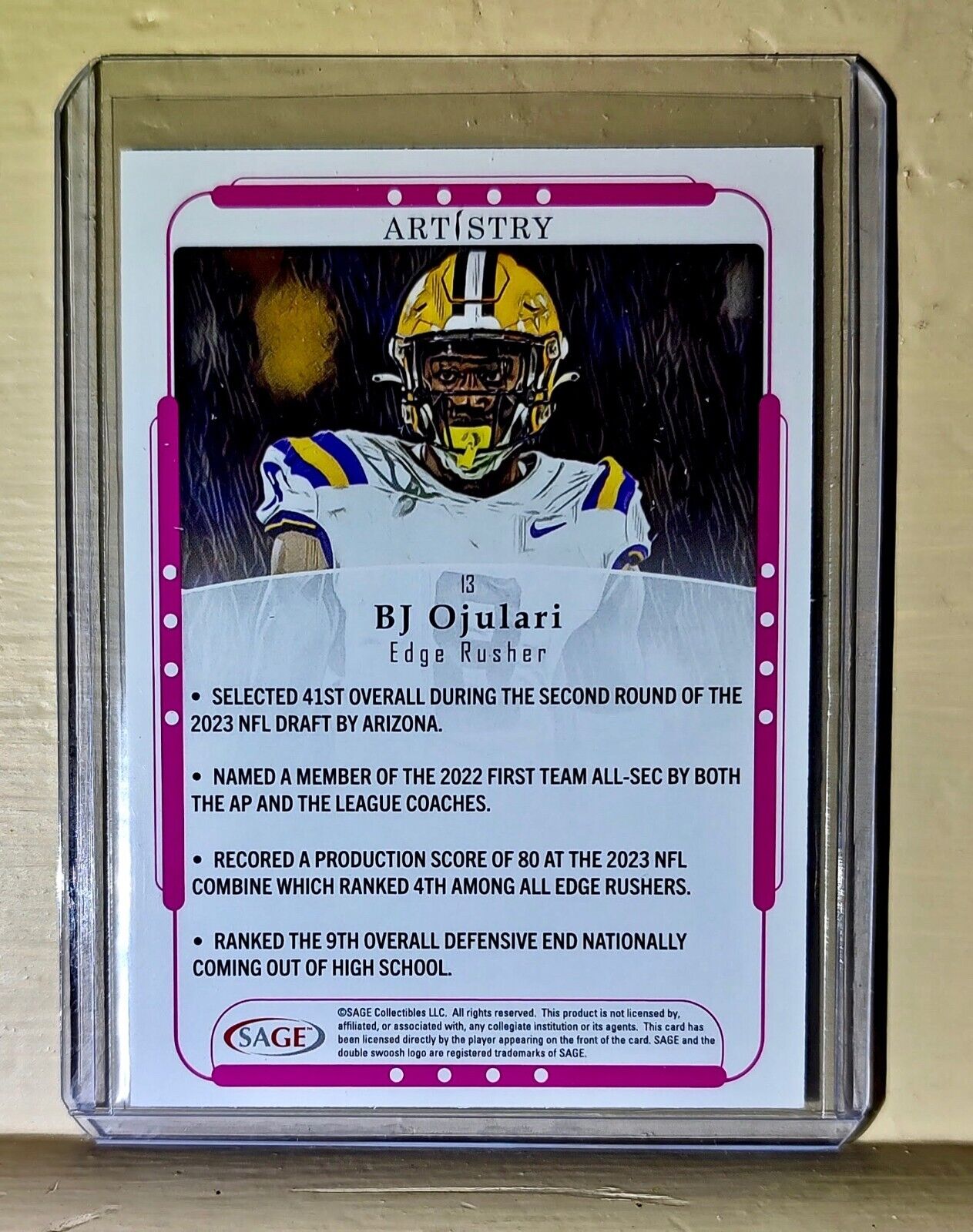 BJ Ojulari 2023 SAGE NFL Artistry Football #13 Card