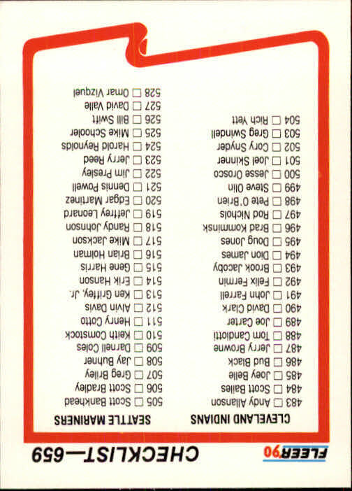 1990 Checklist Fleer Baseball Card #659